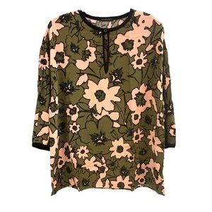 Sisley Floral Oversized Relaxed Fit Flowy Cropped Sleeve Blouse Top